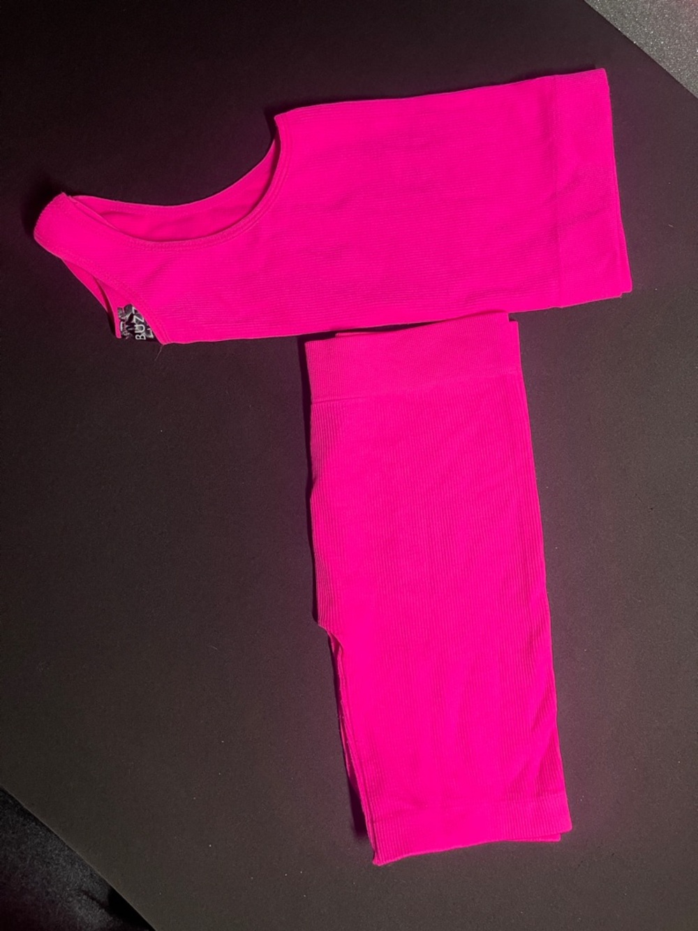 Buzz Neon Pink Ribbed Tank & Bike Shorts Set - Picture 4 of 4